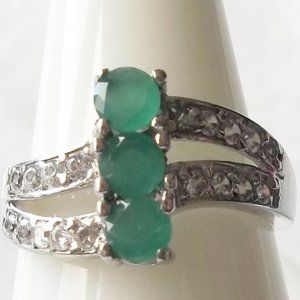 Tourmaline & topaz gemstone, engagement ring, 925 silver, size 8, promise ring.